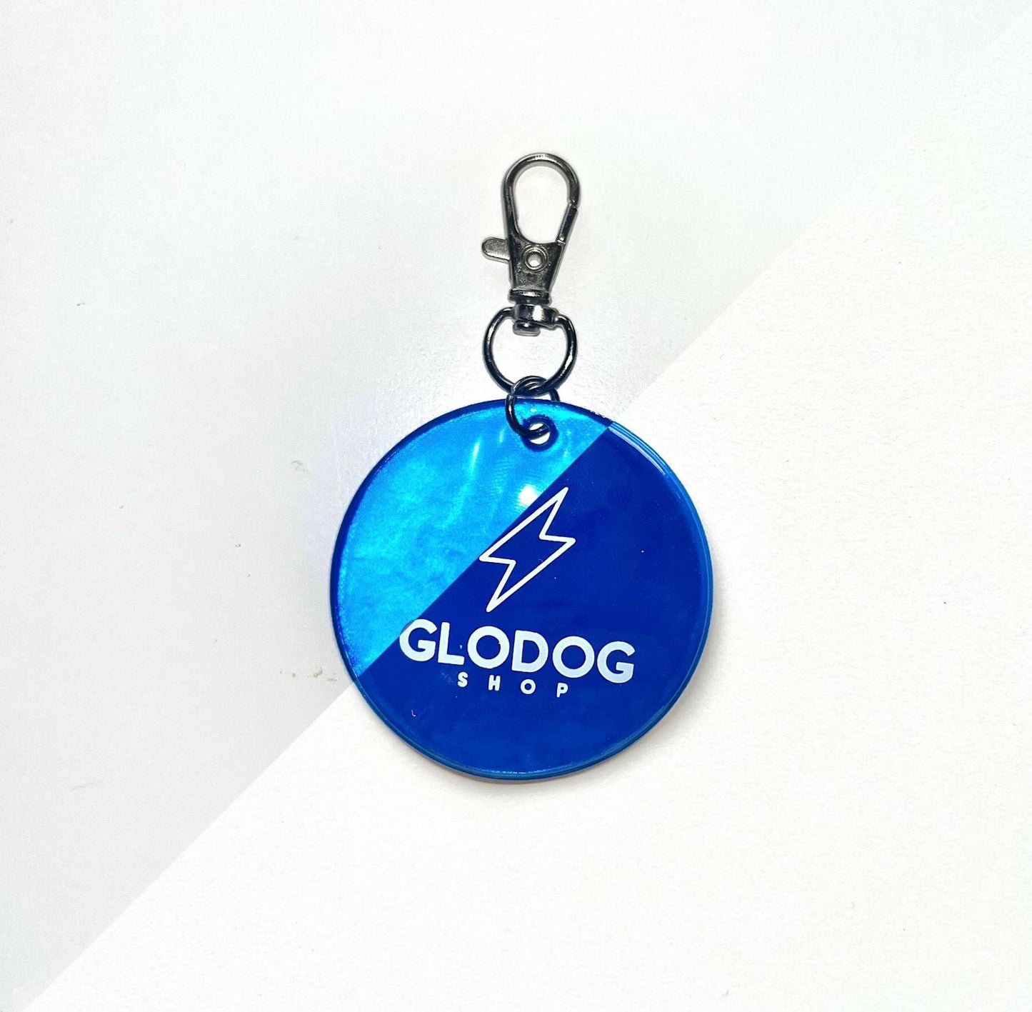Blue Reflective Dog Tag Keychain – Glow-in-Dark Pet ID Charm, Clip-On Safety Tag for Dogs