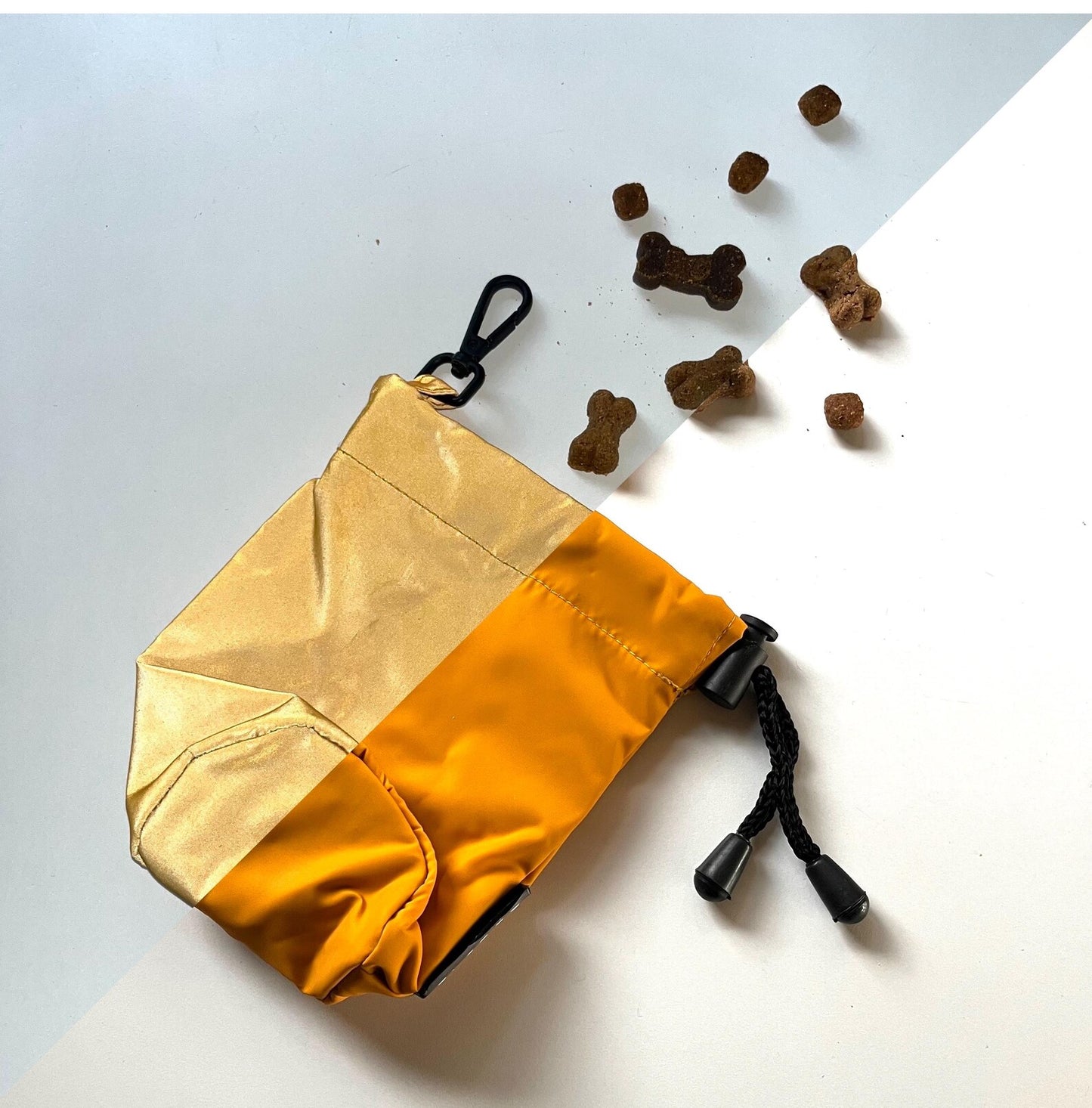 Yellow Reflective Dog Treat Pouch – Waterproof Training Treat Bag with Clip & Drawstring, Night Visibility Accessory