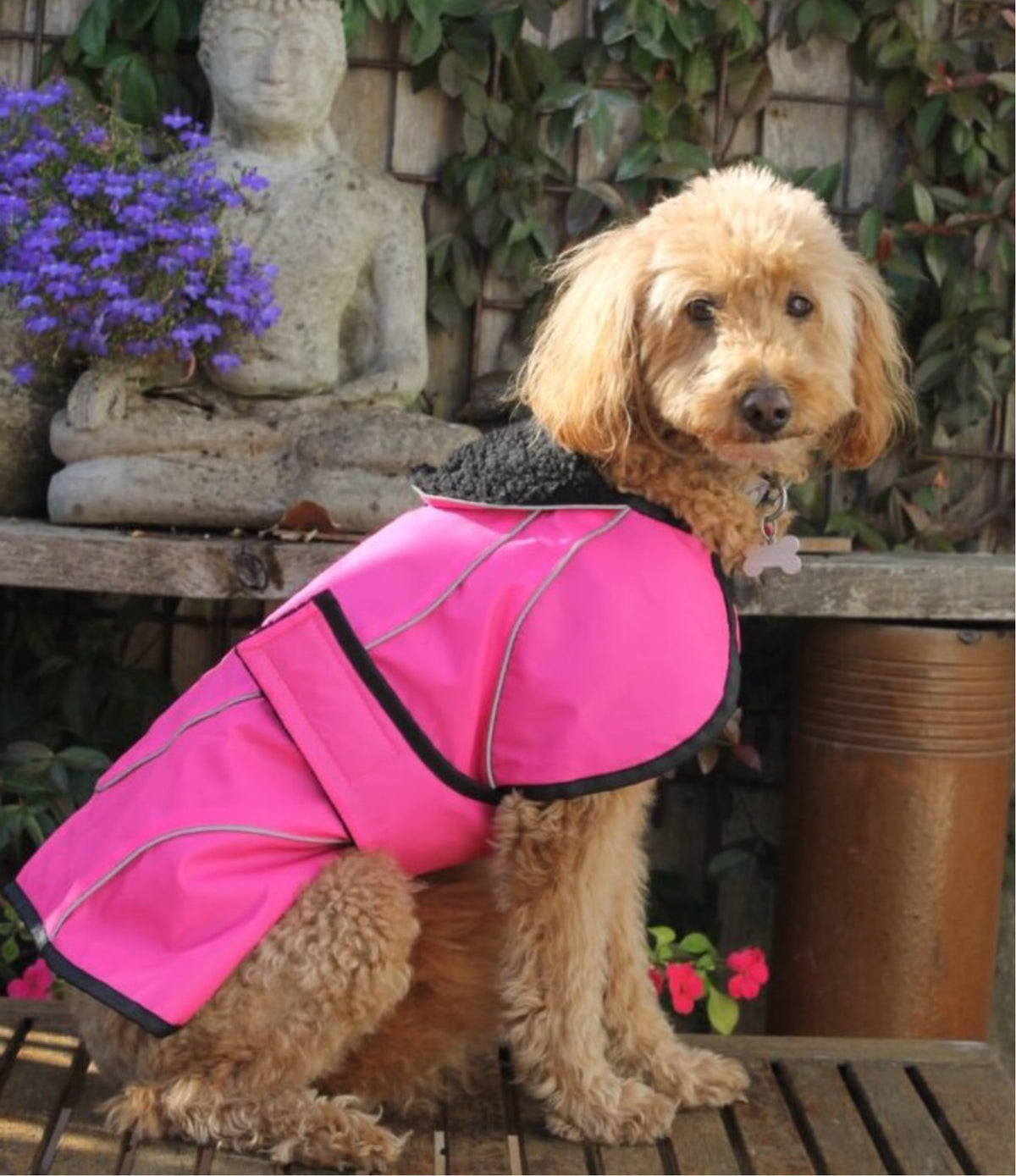 Pink Reflective Fleece Lined Waterproof Dog Coat