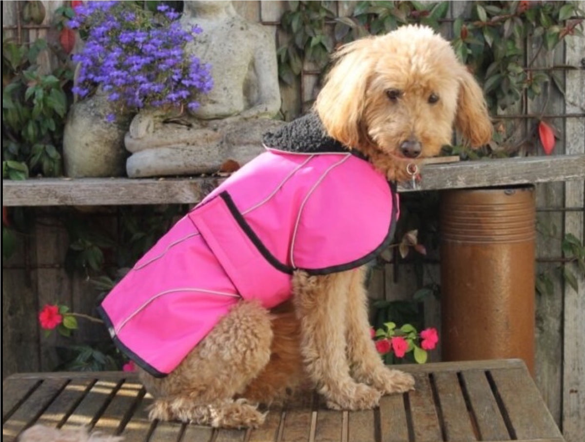 Pink Reflective Fleece Lined Waterproof Dog Coat