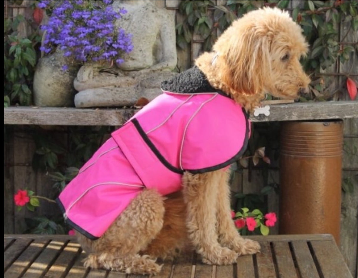 Pink Reflective Fleece Lined Waterproof Dog Coat
